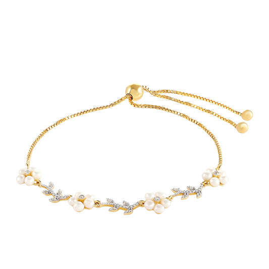 Goldplattiertes Silberarmband mit barocker Süßwasserzuchtperle und weißem Topas