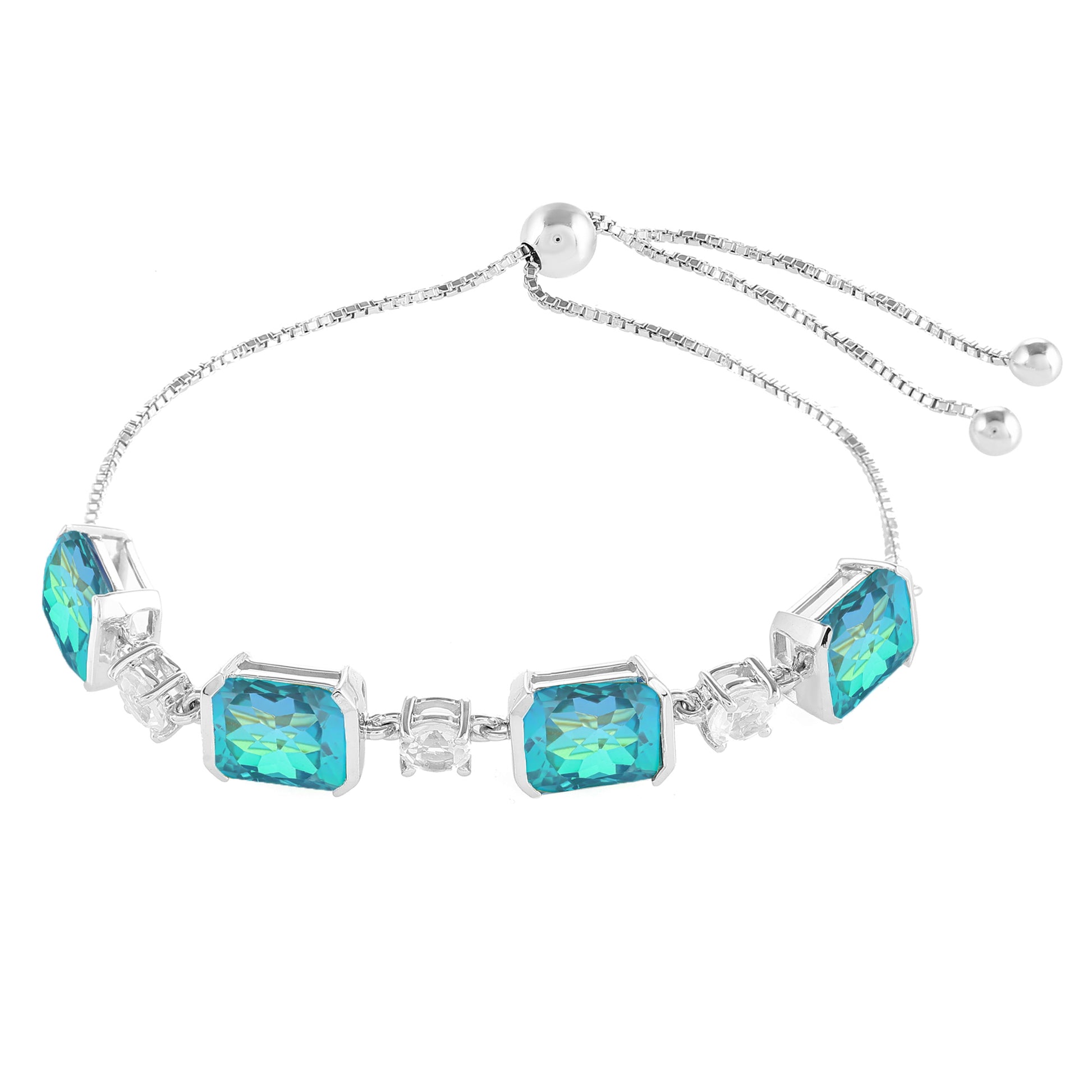 Silberarmband mit Pfauenquarz und weißem Topas 4 