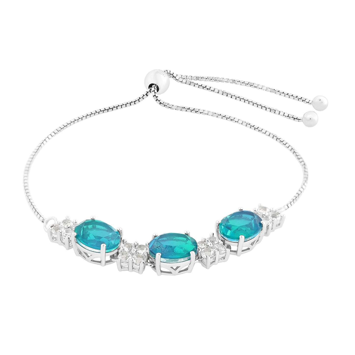 Silberarmband mit Pfauenquarz und weißem Topas
