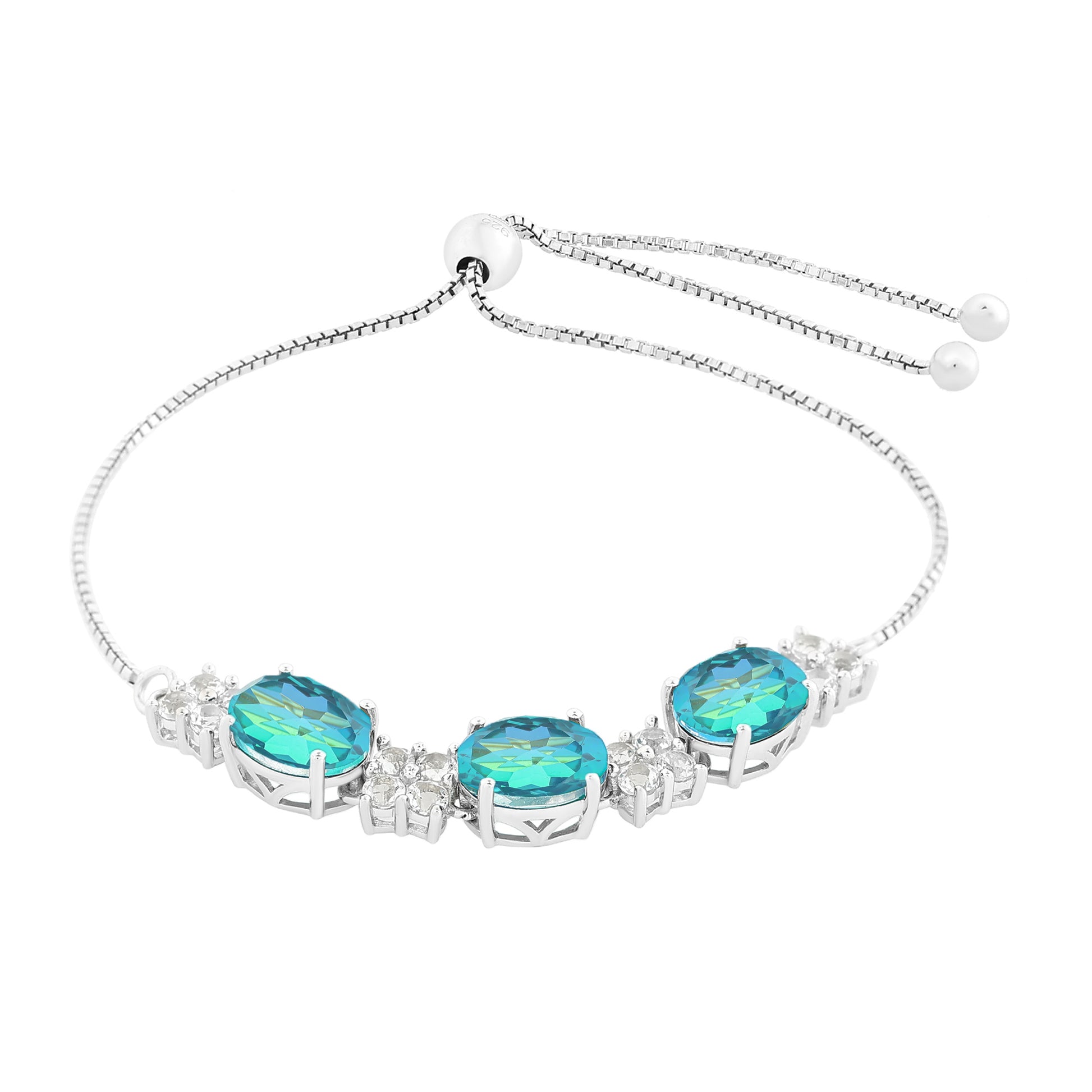 Silberarmband mit Pfauenquarz und weißem Topas 4 
