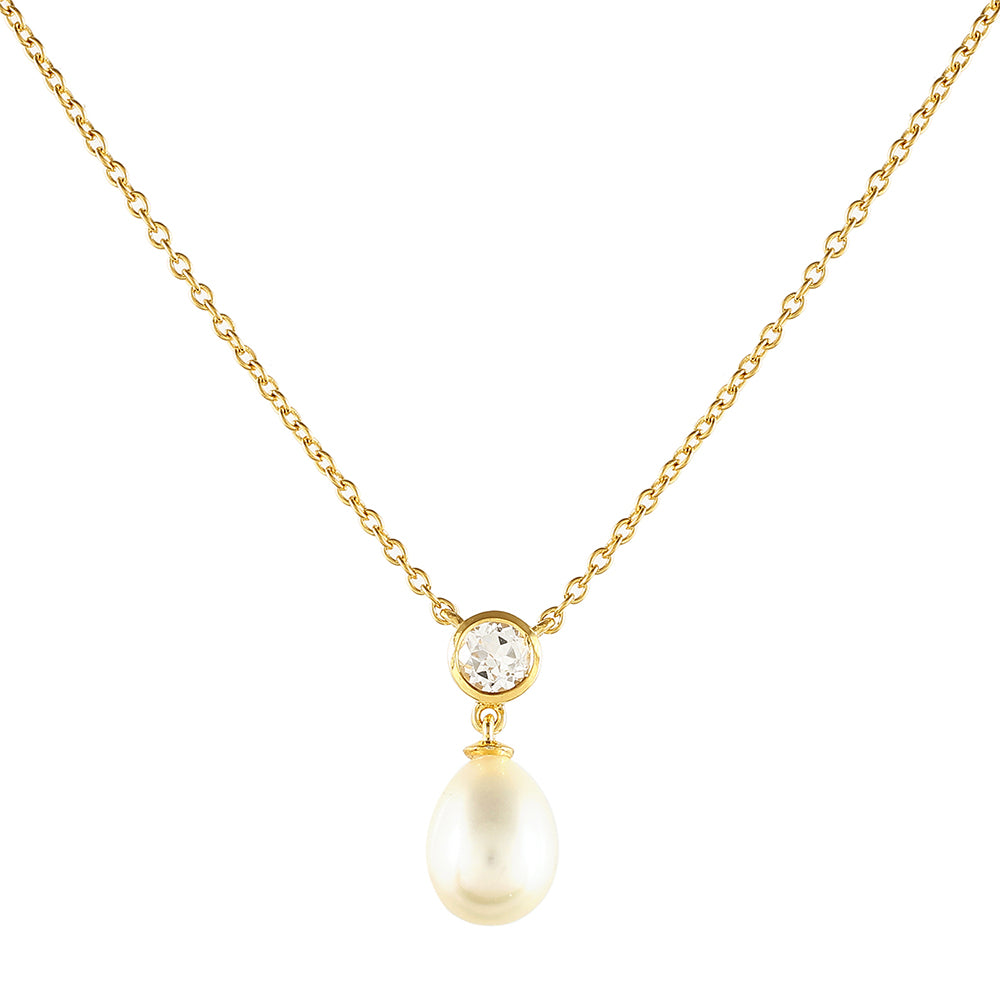 Goldplattierte Silberhalskette mit barocker Süßwasserzuchtperle und weißem Topas