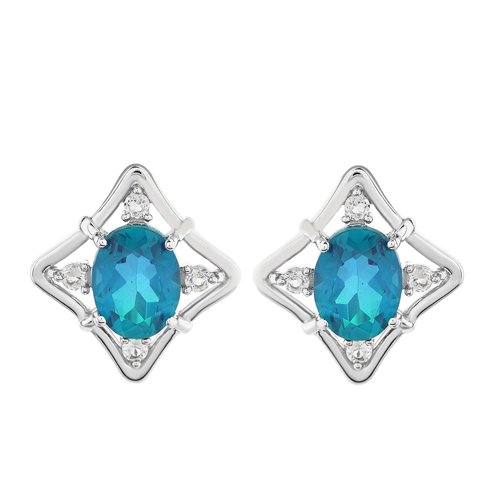 Silberohrringe mit Pfauenquarz und weißem Topas 1 