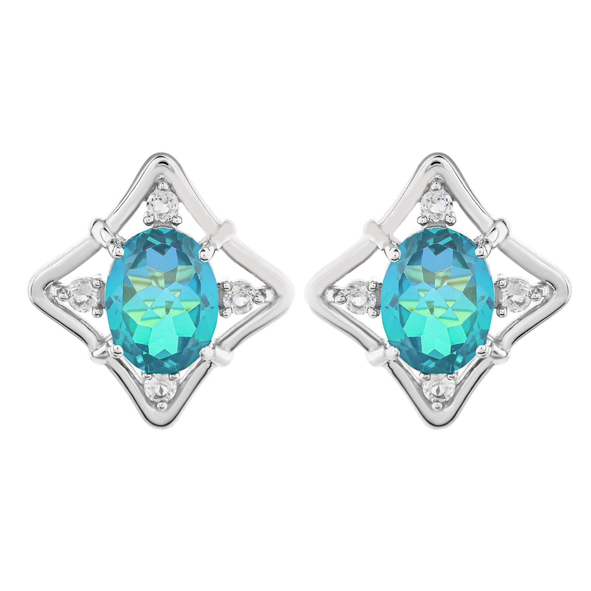Silberohrringe mit Pfauenquarz und weißem Topas 4 