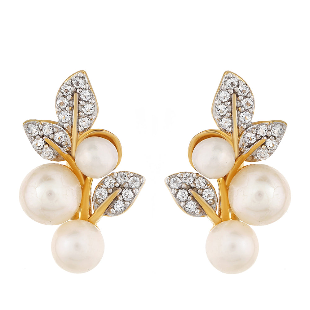 Goldplattierte Silberohrringe mit barocker Süßwasserzuchtperle und weißem Topas 1 