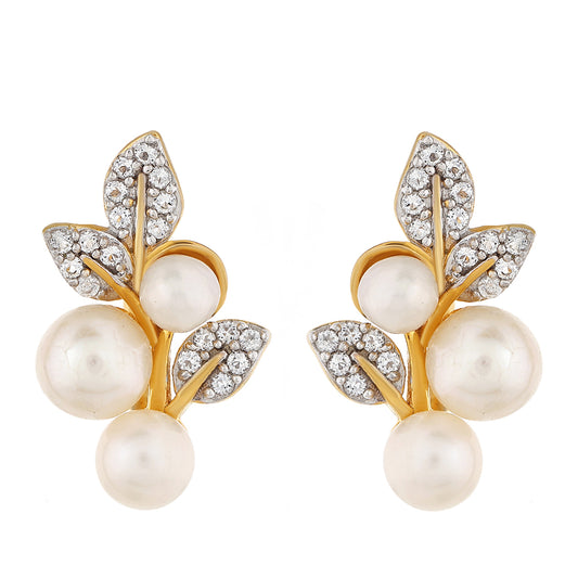 Goldplattierte Silberohrringe mit barocker Süßwasserzuchtperle und weißem Topas