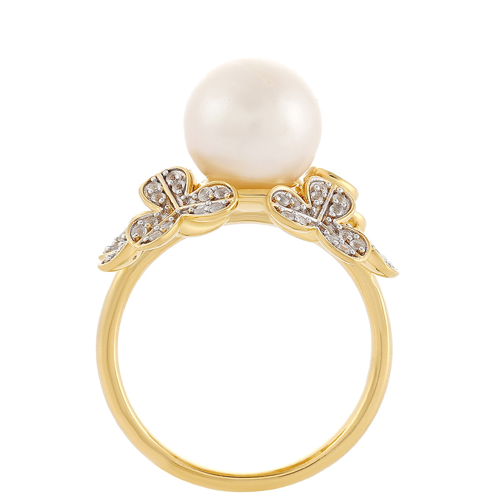 Goldplattierter Silberring mit barocker Süßwasserzuchtperle und weißem Topas 3 