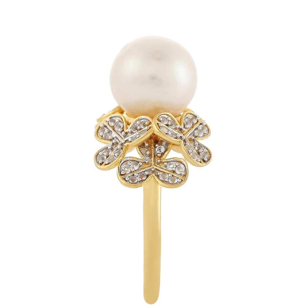 Goldplattierter Silberring mit barocker Süßwasserzuchtperle und weißem Topas 4 