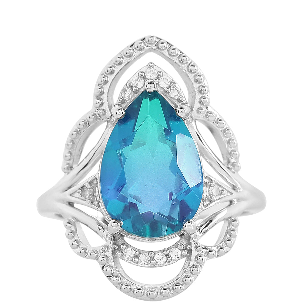 Silberring mit Pfauenquarz und weißem Topas