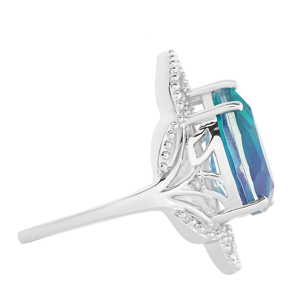 Silberring mit Pfauenquarz und weißem Topas