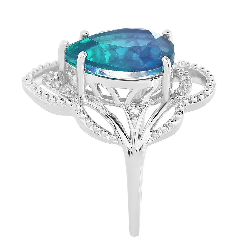 Silberring mit Pfauenquarz und weißem Topas 4 