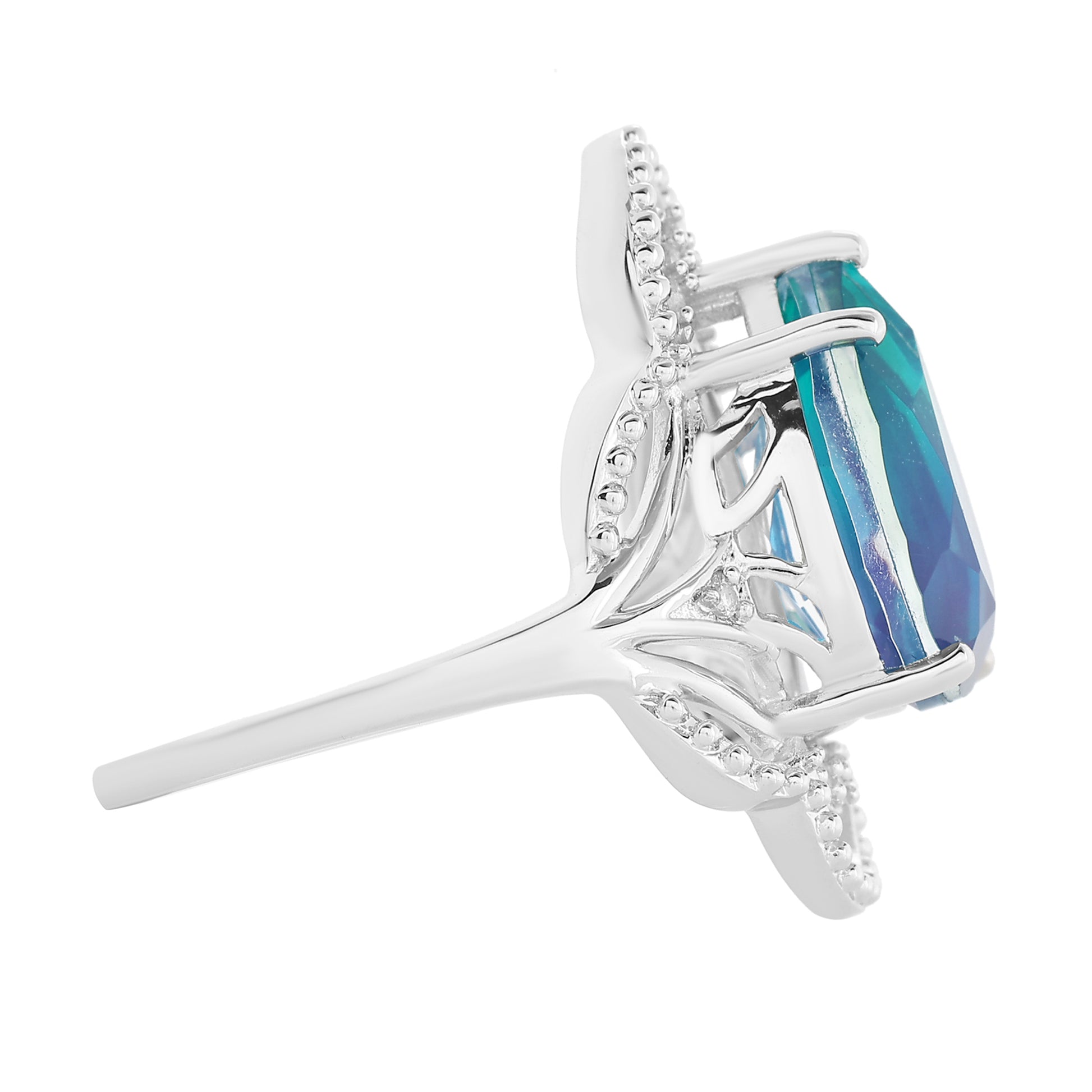 Silberring mit Pfauenquarz und weißem Topas 5 