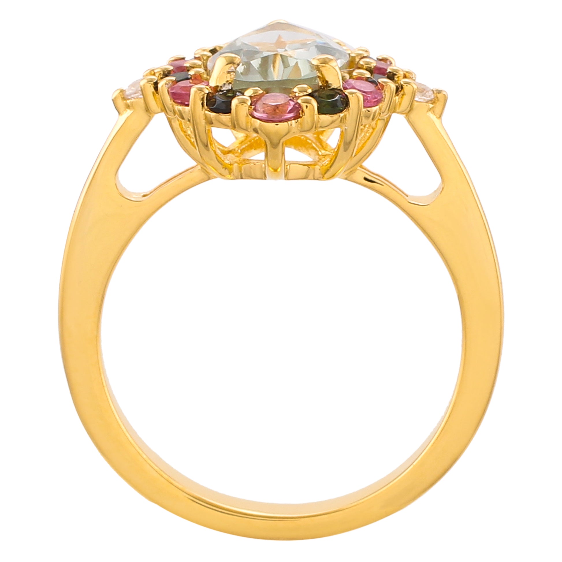 Goldplattierter Silberring mit grünem Amethyst und rosafarbenem Turmalin 4 