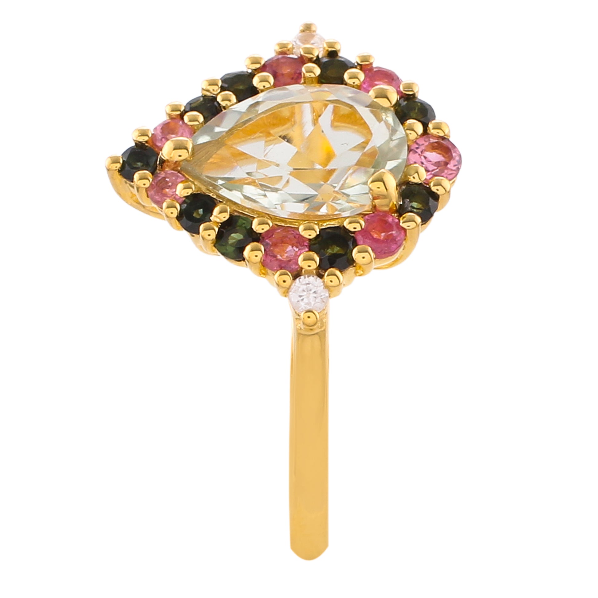 Goldplattierter Silberring mit grünem Amethyst und rosafarbenem Turmalin 3 