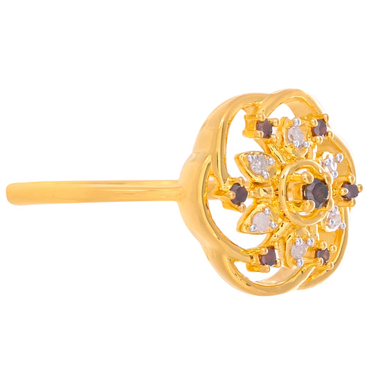 Goldplattierter Silberring mit rotem Diamant und weißem Diamant