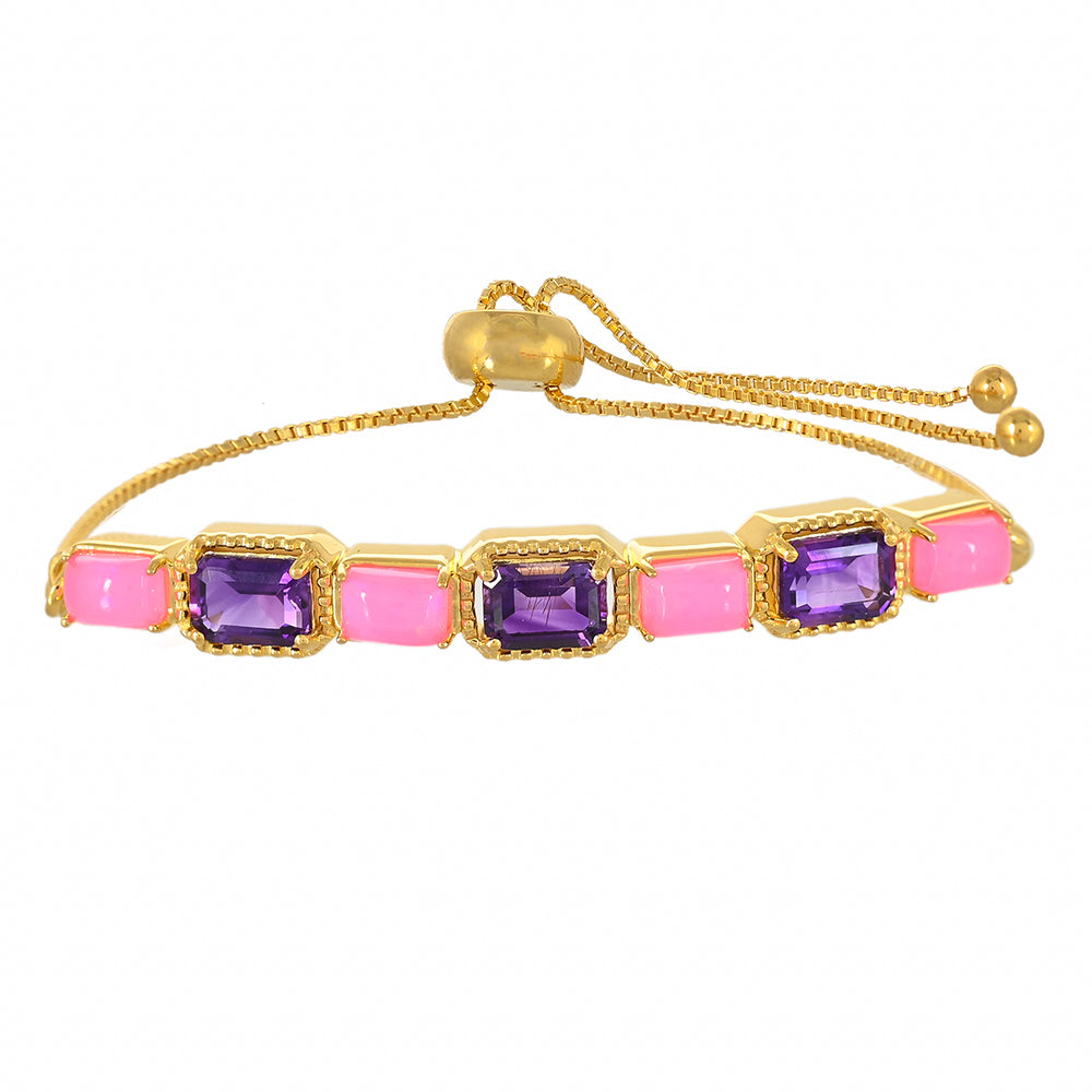 Goldplattiertes Silberarmband mit marokkanischem Amethyst und äthiopischem neon pink Opal 1 