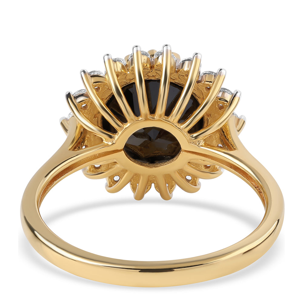 Goldplattierter Silberring mit schwarzem Spinell und weißem Topas 3 