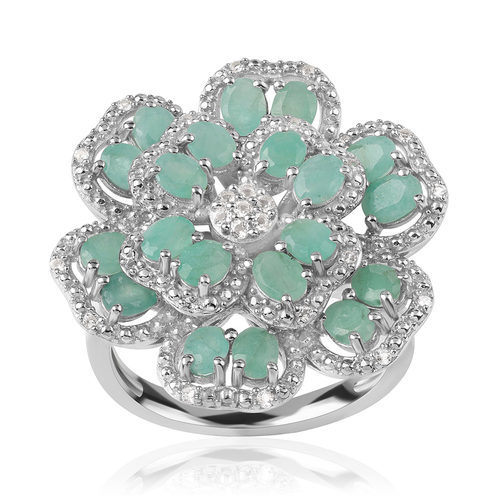 Silberring mit brasilianischem Smaragd und weißem Topas 2 