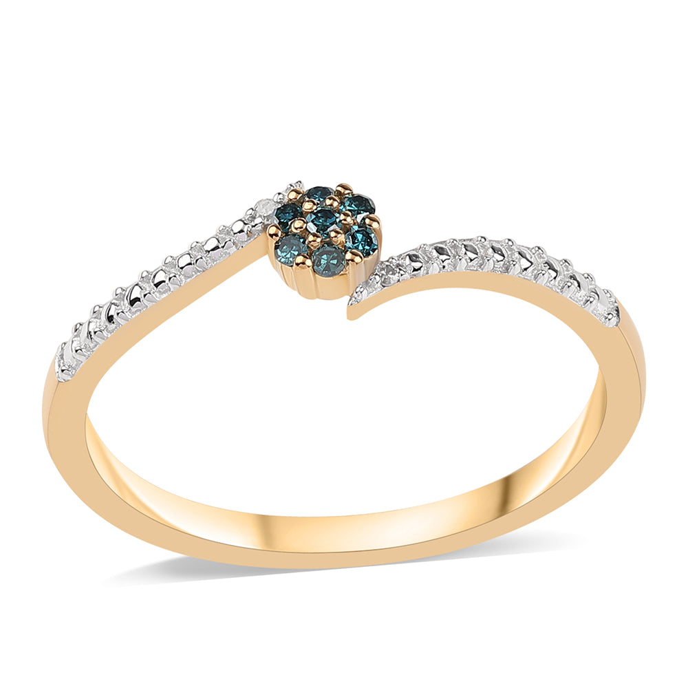Goldplattierter Silberring mit blauem Diamant und weißem Diamant 1 