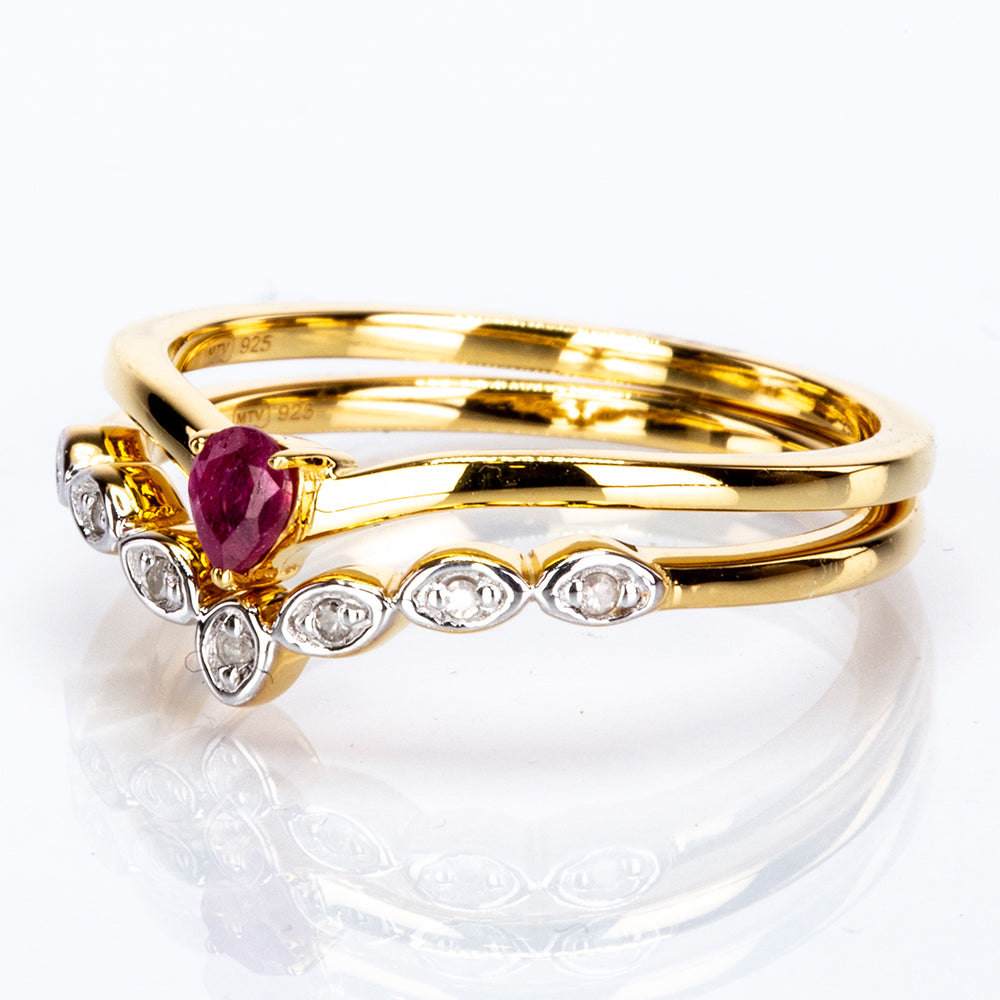 schmuckgarnitur aus Goldplattierte Silber mit Thai Rubin und weißem Diamant