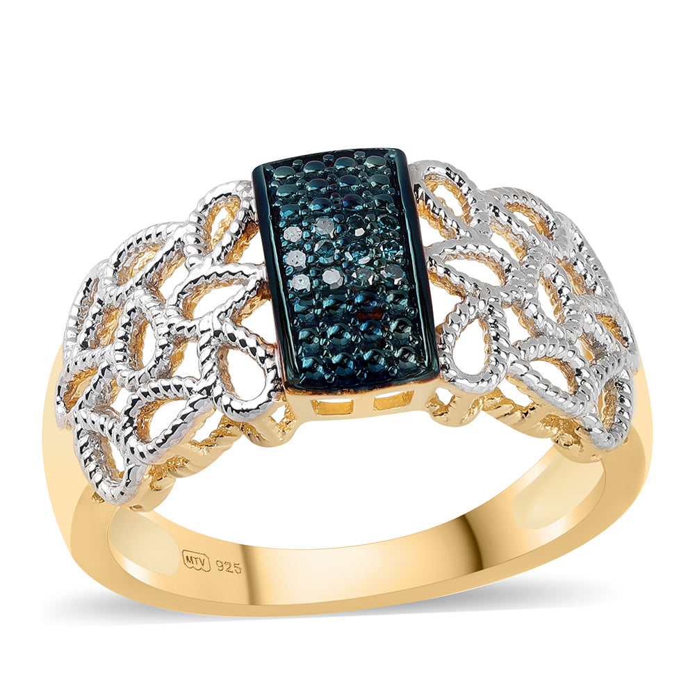 Goldplattierter Silberring mit blauem Diamant 1 