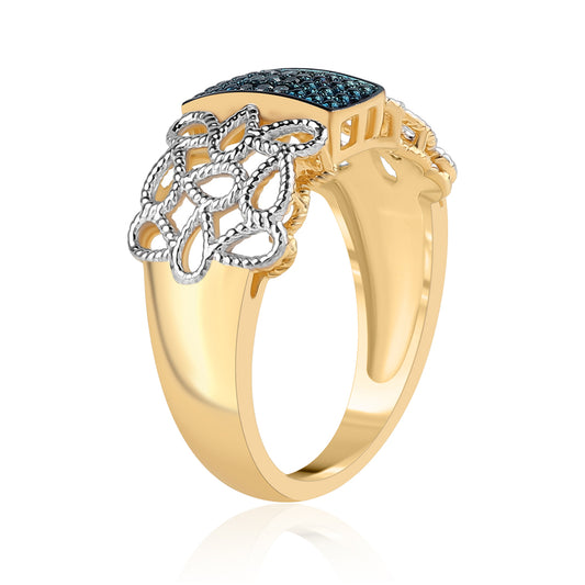 Goldplattierter Silberring mit blauem Diamant