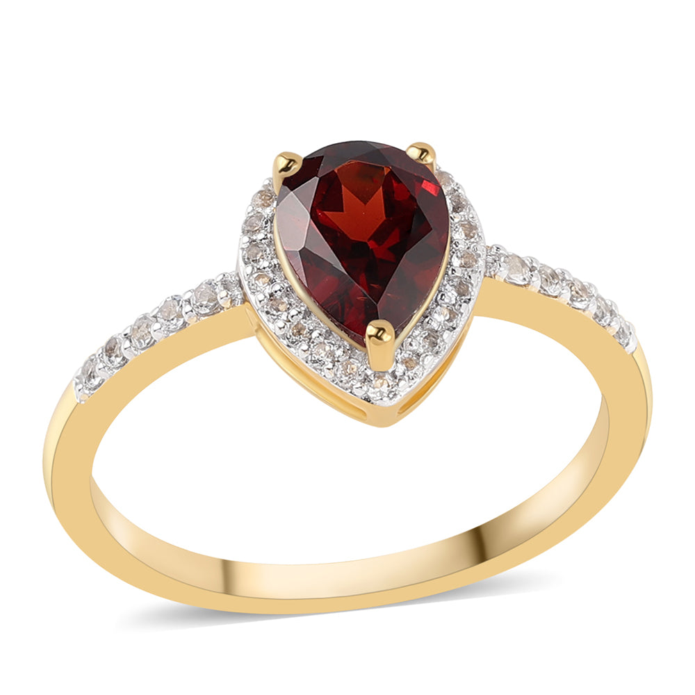 Goldplattierter Silberring mit Barton Granat und weißem Topas