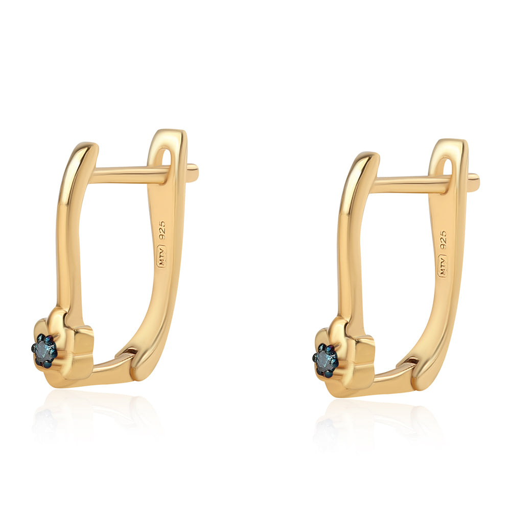 Goldplattierte Silberohrringe mit blauem Diamant 2 