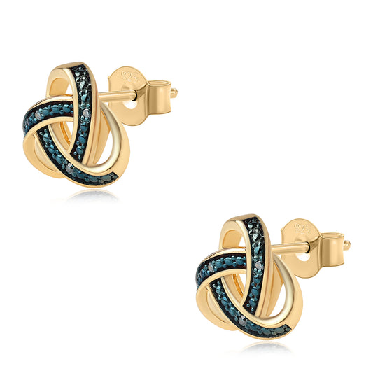 Goldplattierte Silberohrringe mit blauem Diamant