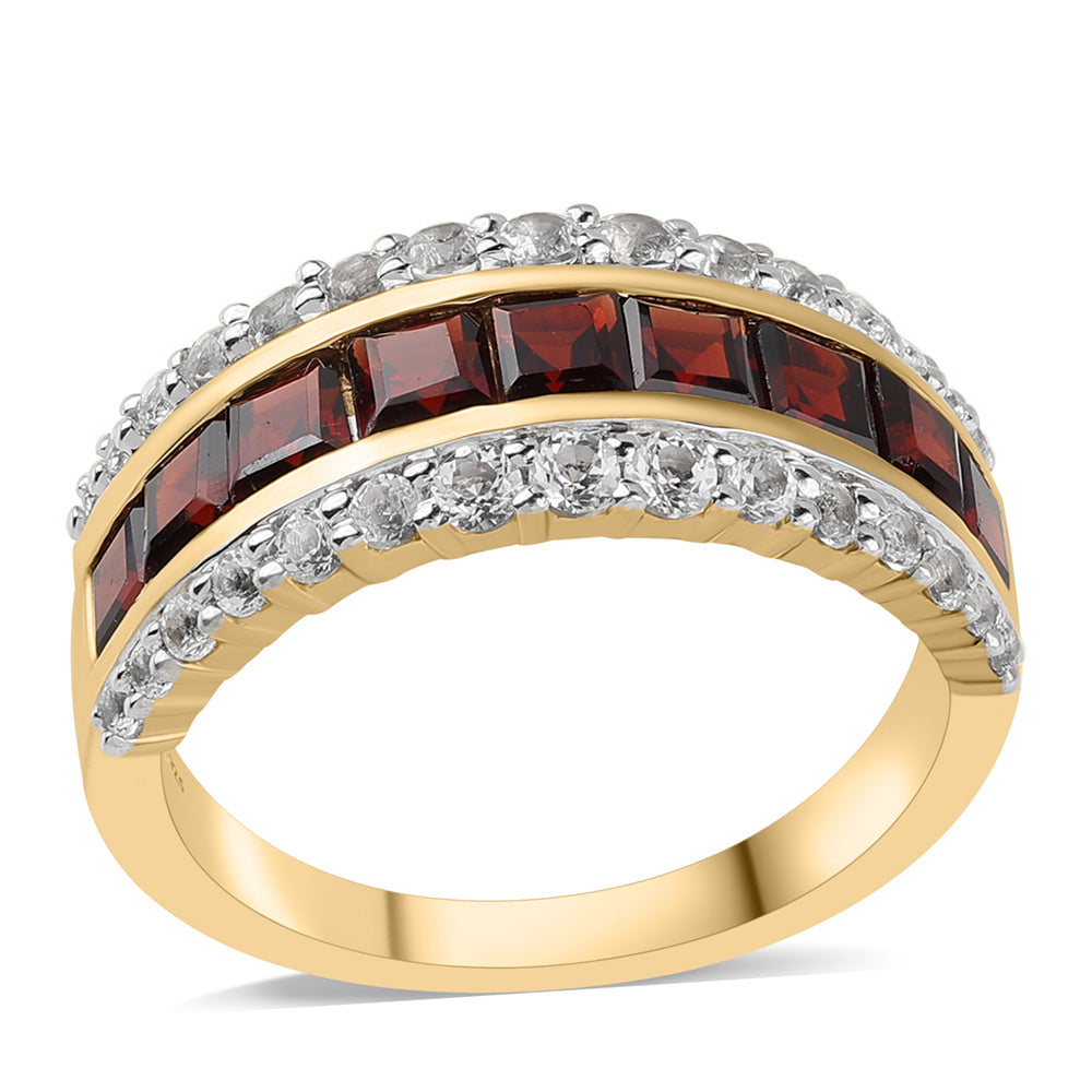 Goldplattierter Silberring mit Barton Granat und weißem Topas