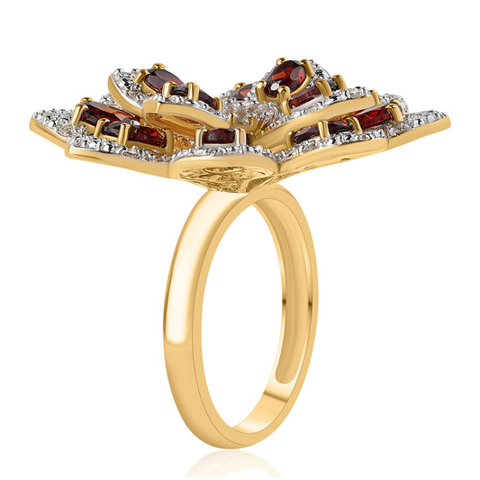 Goldplattierter Silberring mit Barton Granat und weißem Topas