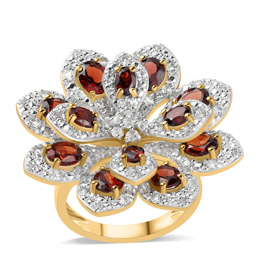 Goldplattierter Silberring mit Barton Granat und weißem Topas