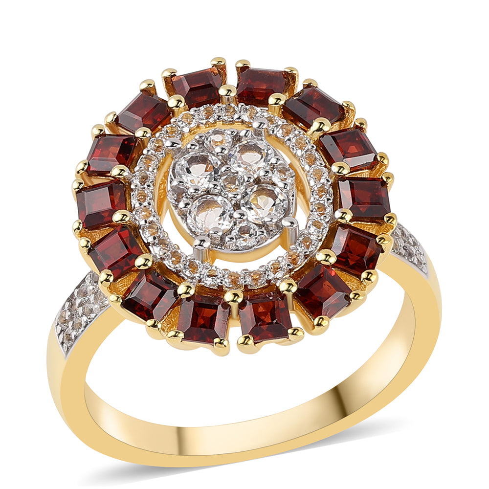 Goldplattierter Silberring mit Barton Granat und weißem Topas