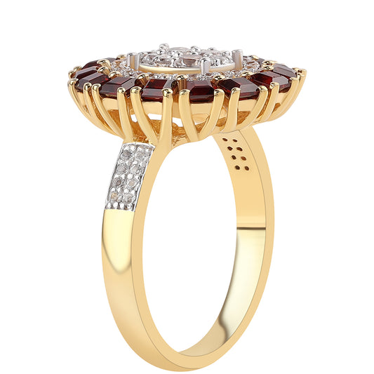 Goldplattierter Silberring mit Barton Granat und weißem Topas