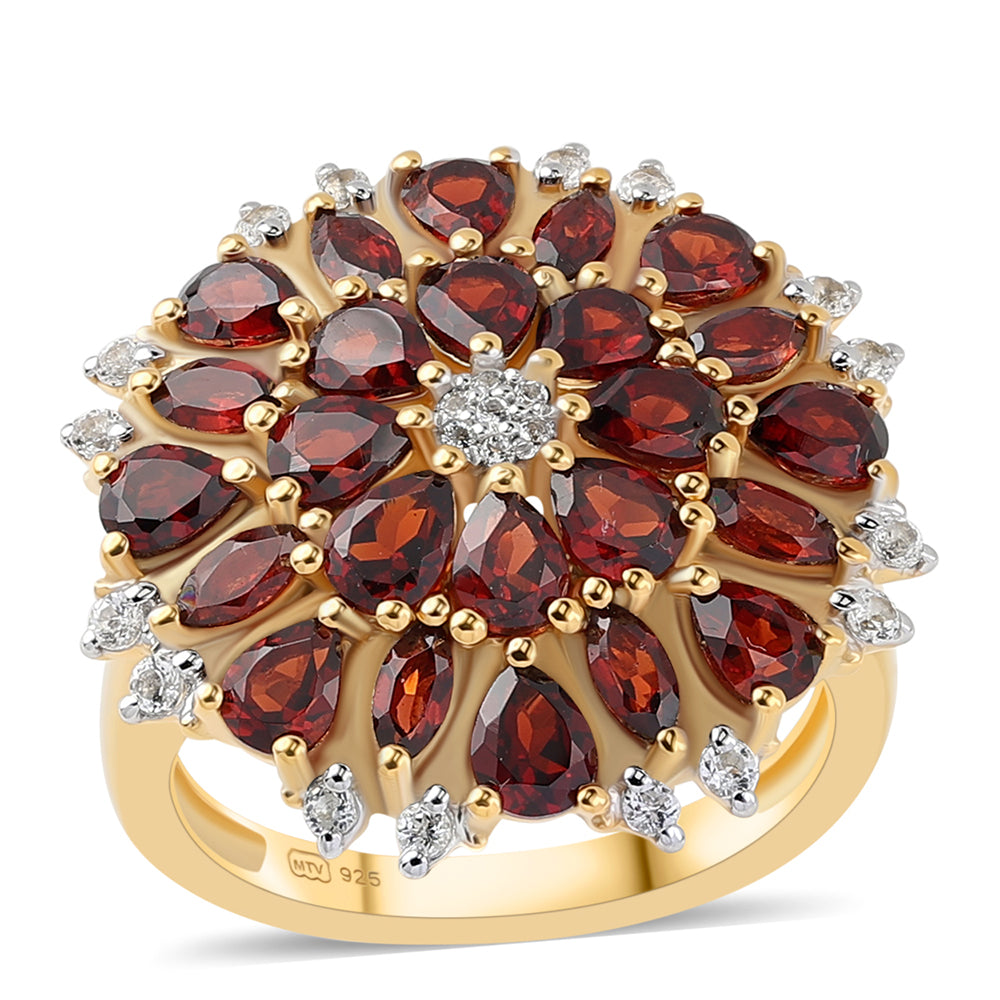 Goldplattierter Silberring mit Barton Granat und weißem Topas