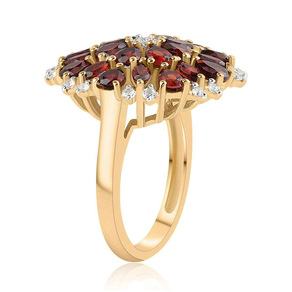 Goldplattierter Silberring mit Barton Granat und weißem Topas 2 