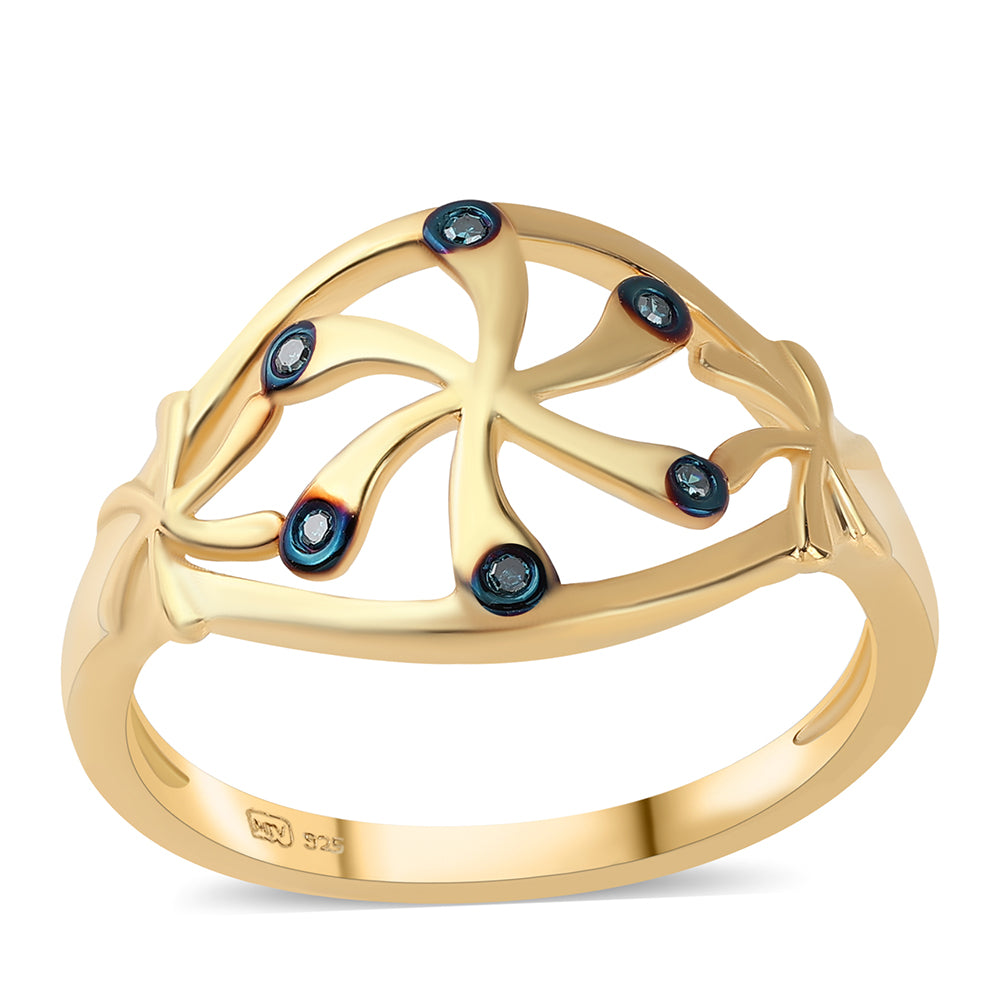 Goldplattierter Silberring mit blauem Diamant 1 