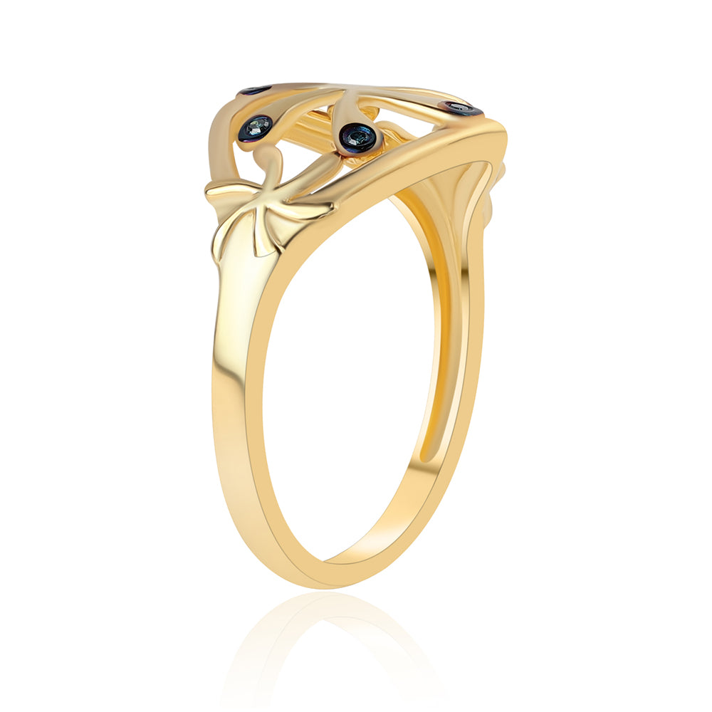 Goldplattierter Silberring mit blauem Diamant 2 