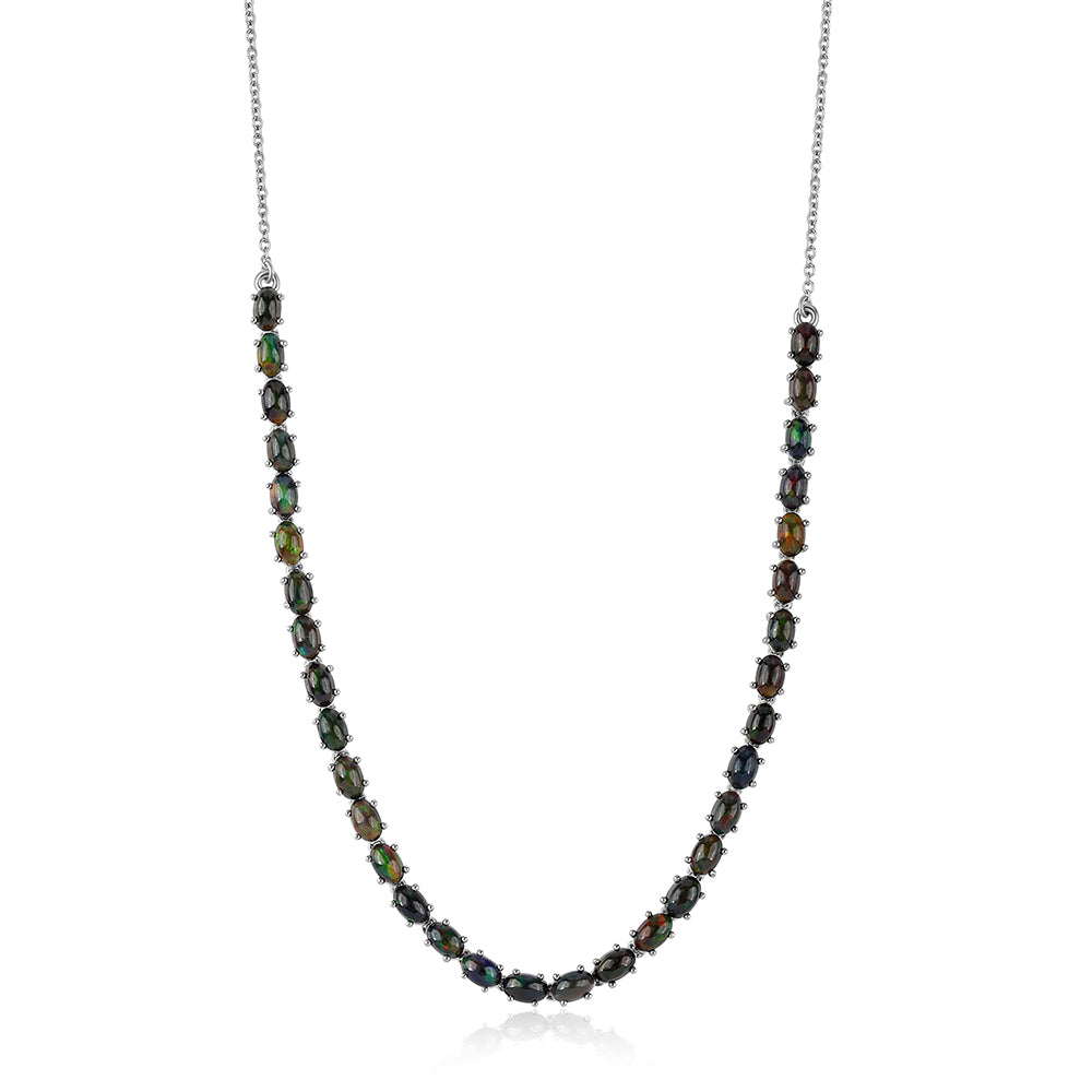 Silberhalskette mit mitternachtsschwarzem äthiopischen Opal aus Lega Dembi 1 