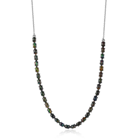Silberhalskette mit mitternachtsschwarzem äthiopischen Opal aus Lega Dembi