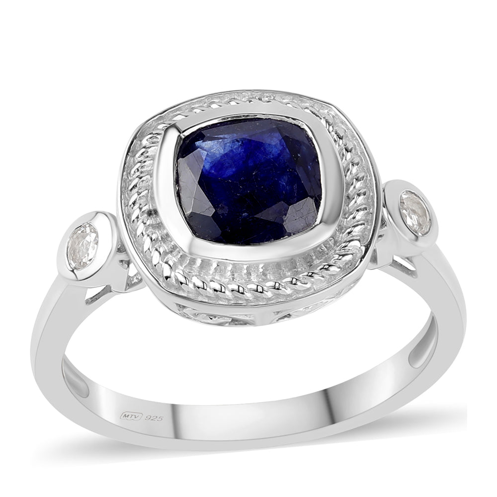 Silberring mit australischem blauem Saphir und weißem Topas