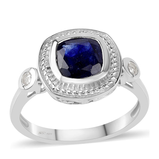 Silberring mit australischem blauem Saphir und weißem Topas