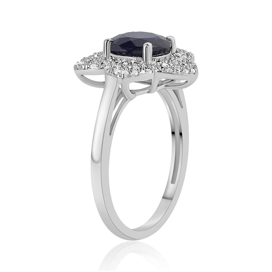 Silberring mit australischem blauem Saphir und weißem Topas