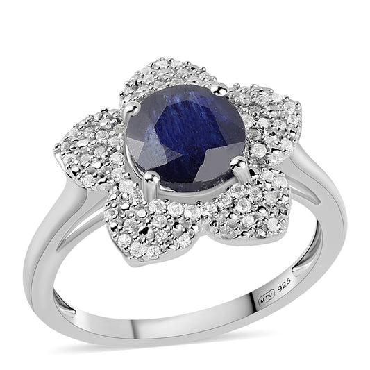 Silberring mit australischem blauem Saphir und weißem Topas