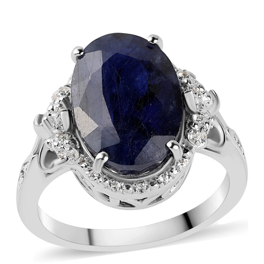 Silberring mit australischem blauem Saphir und weißem Topas