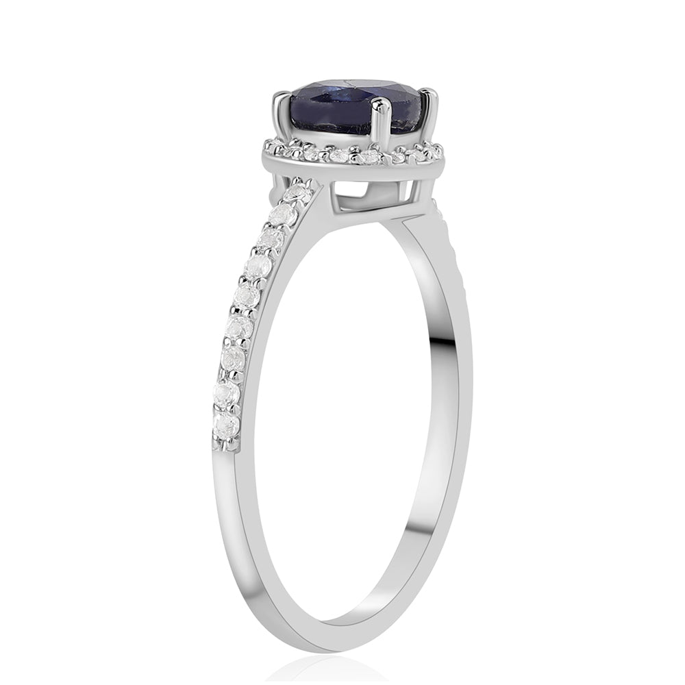 Silberring mit australischem blauem Saphir und weißem Topas