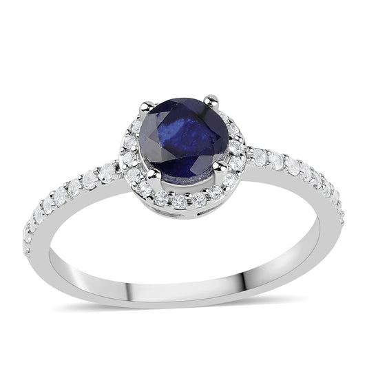 Silberring mit australischem blauem Saphir und weißem Topas