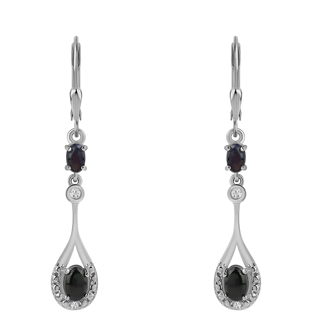 Silberohrringe mit mitternachtsschwarzem äthiopischen Opal aus Lega Dembi und weißem Topas 1 