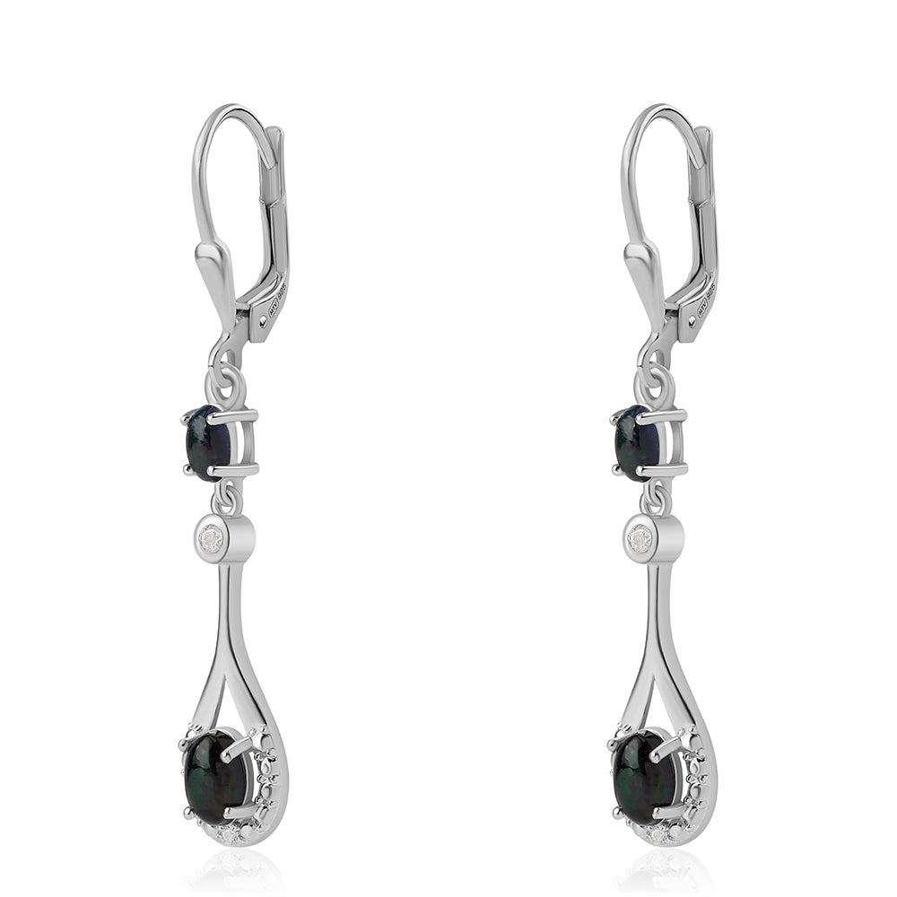 Silberohrringe mit mitternachtsschwarzem äthiopischen Opal aus Lega Dembi und weißem Topas