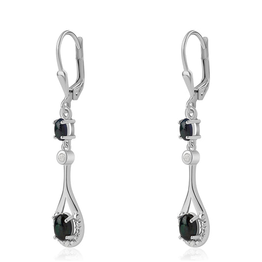 Silberohrringe mit mitternachtsschwarzem äthiopischen Opal aus Lega Dembi und weißem Topas