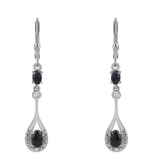 Silberohrringe mit mitternachtsschwarzem äthiopischen Opal aus Lega Dembi und weißem Topas